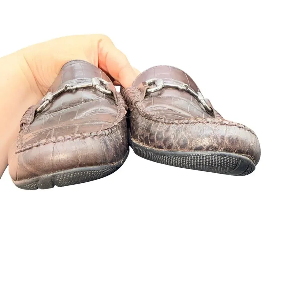 Peter Millar Brown Croc Embossed Bit Loafers Men’s 8.5M Made In Brazil